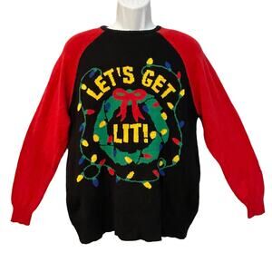 Roebuck & Co. Christmas Tree Lights LET'S GET LIT Ugly Christmas Sweater Size M